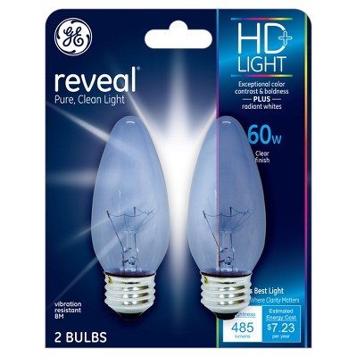 Ge Reveal 60 Watt Ceiling Fan Incandescent Light Bulb 2 Pack