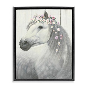 Stupell Industries Spirit Horse with Flowers Floating Frame Canvas Art, Black, 25" x 31" - 1 of 4