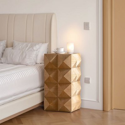 CENGHU Three-dimensional Embossed Pattern Design Retro Coffee Table, Wooden Nightstand, 23.62" H Side Table for Living Room, Dining  Room, Bedroom