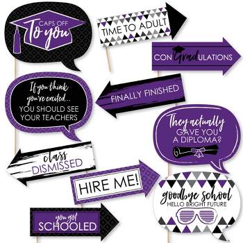 Big Dot of Happiness Funny Purple Graduation Party Photo Booth Props Kit - 10 Piece