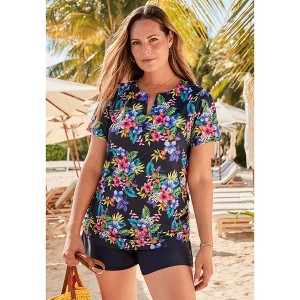 Swim 365 Split-Neck Short Sleeve Swim Tee With Built-In Bra - 1 of 4
