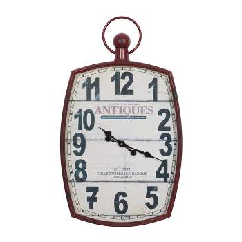 33"x19" Metal Pocket Watch Style Wall Clock Red - Olivia & May