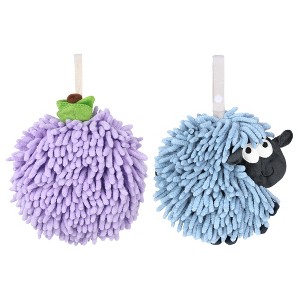 REGALWOVEN 2 Pcs Cute Comfortable Soft Absorbent Chenille Ball Fuzzy Hand Towel - 1 of 4