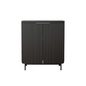 HomeRoots 35" Black Wood Textured Door Accent Cabinet With Two Doors - 1 of 4