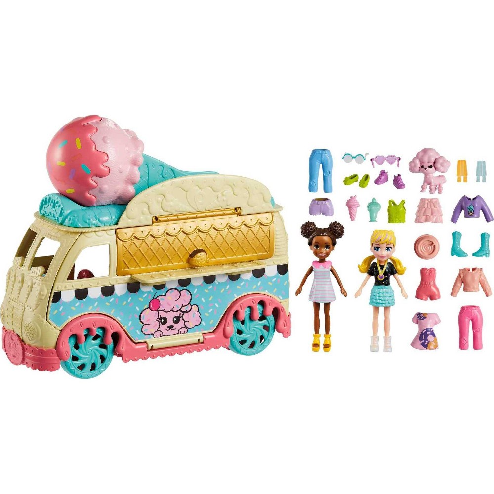 Polly Pocket Tiny Treats Ice Cream Truck  Two 3-Inch Dolls  18 Play Pieces