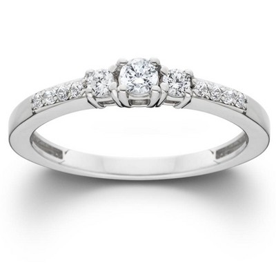 Pompeii3 1/2ct Three Stone Round Diamond Engagement Ring 14K White Gold