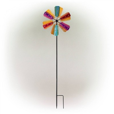Alpine Colorful Bejeweled Metal Windmill Spinner Garden Stake