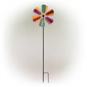 Colorful Bejeweled Metal Windmill Spinner Garden Stake - Alpine Corporation: Decorative Yard Art, Iron Crafted, Multicolored Gems - 1 of 4