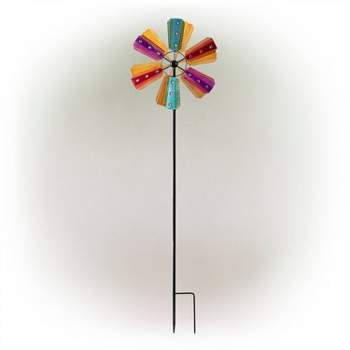 Colorful Bejeweled Metal Windmill Spinner Garden Stake - Alpine Corporation