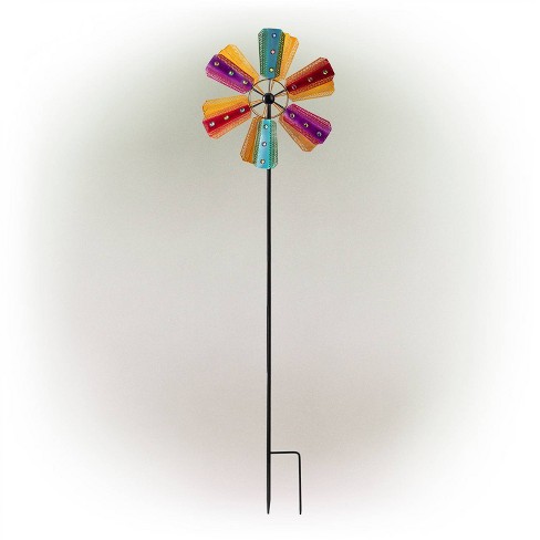Alpine Colorful Bejeweled Metal, Metal Garden Windmill Spinner