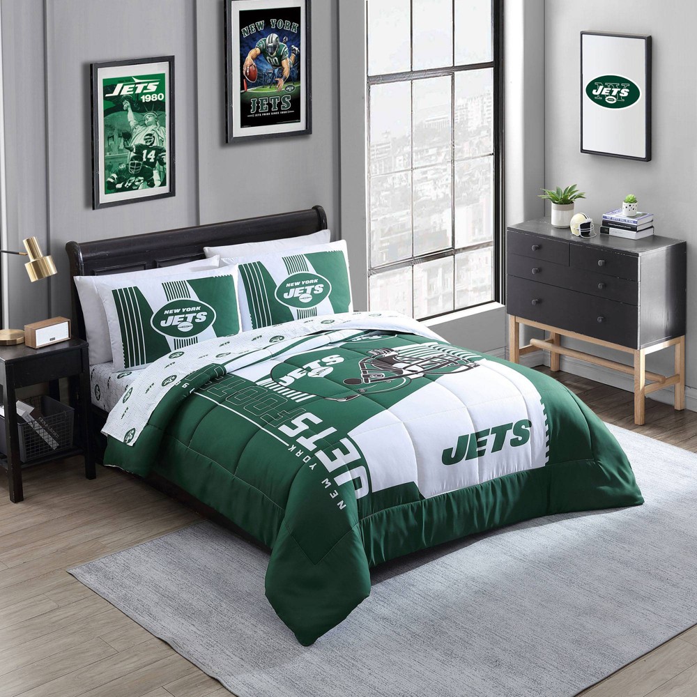 Photos - Bed Linen NFL New York Jets Status Bed In A Bag Sheet Set - Queen