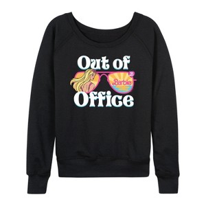 Women's - Barbie - Out of the Office Barbie Lightweight French Terry Wide Neck Long Sleeve Shirt - 1 of 4
