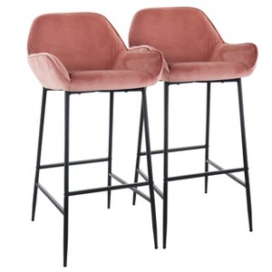 Elama 2 Piece Velvet Bar Stool in Pink with Black Legs - 1 of 4