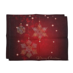 Unique Bargains Christmas Place Mats Linen Red White 13" x 17.7" 2 Pcs - 1 of 4