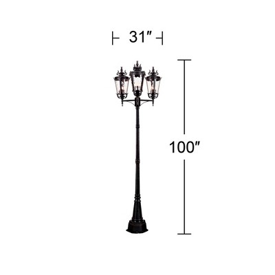 Marseille 100" Textured Black Metal and Glass 3-Light Outdoor Post Lantern