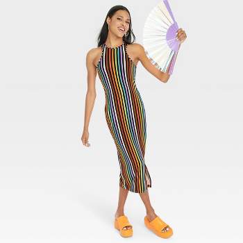 Pride Adult Sleeveless Bodycon Rainbow Dress - Striped
