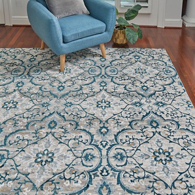 Gertmenian Blue and White Moroccan Polyester Area Rug 7'10"x10'