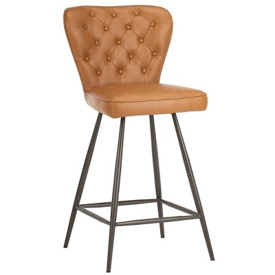 Transitional Camel Leather Swivel Counter Stool, 17"W