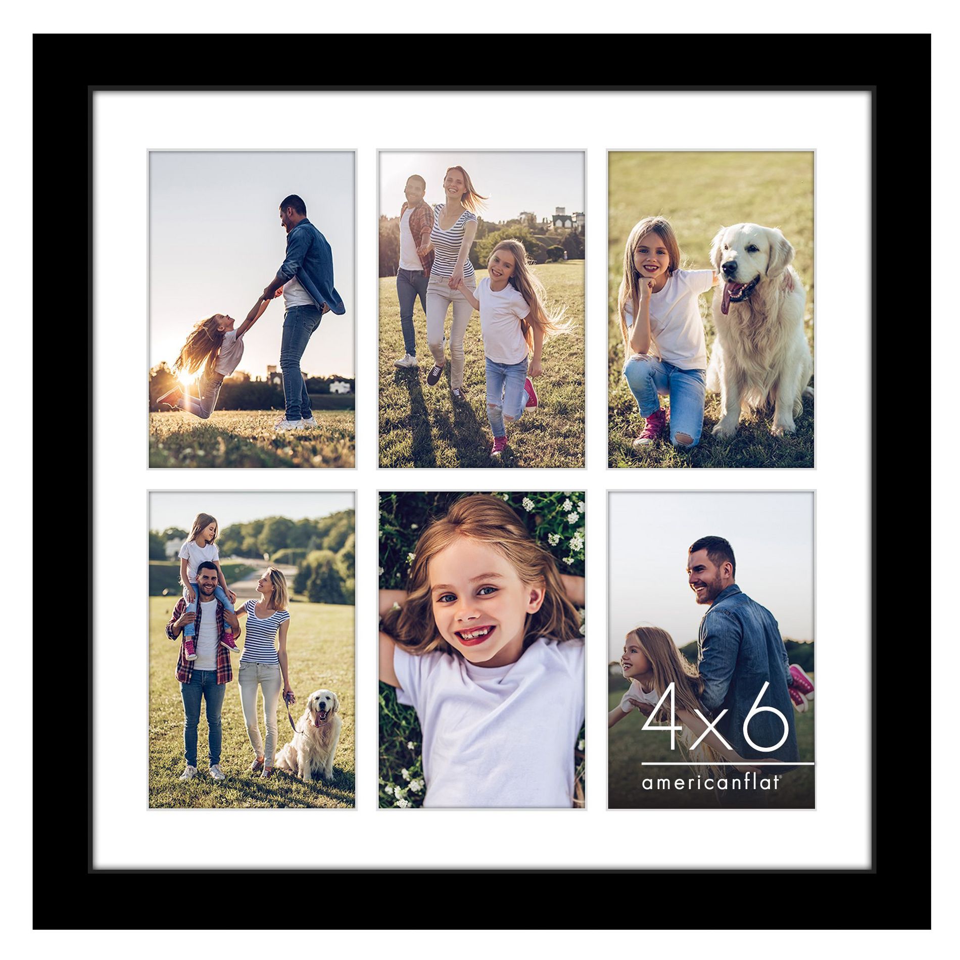 Americanflat 14x14 Collage Picture Frame with Polished Plexiglass - Fits Six 4x6 Photos or One 14x14 Photo - Gallery Wall Frame Set - Black