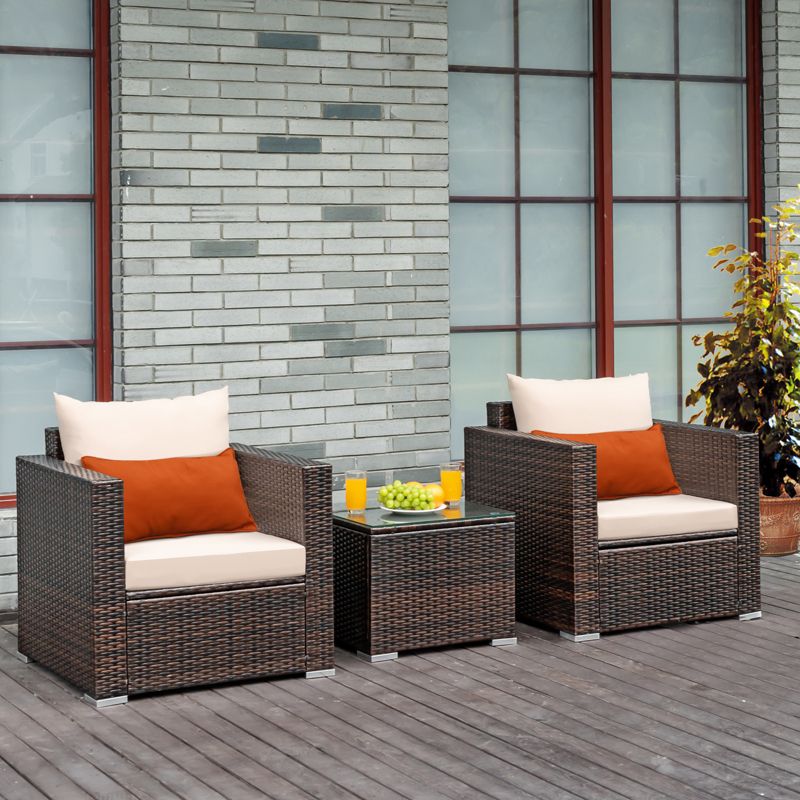 Costway 3PCS Patio Rattan Outdoor Furniture Set w/ Cushioned Sofa Coffee Table, 1 of 11