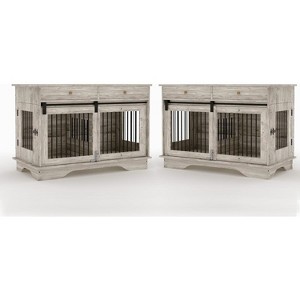 Coucheta 47" Grey Dog Crate Furniture - 2-Storage Drawer Pet Kennel with Removable Divider for All Dog Sizes - 1 of 4