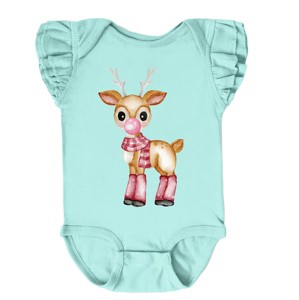 Watercolor Reindeer Bubblegum  - Flutter Sleeve Bodysuit - 1 of 3