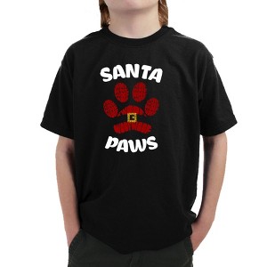 LA Pop Art Santa Paws - Boy's Word Art T-Shirt Black Small - 1 of 4