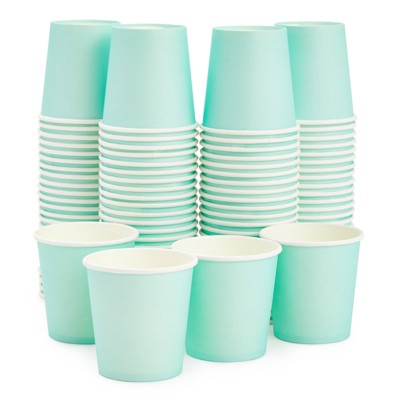 Sparkle and Bash 100 Pack Mini Disposable Paper Cups 4 oz for Espresso, Mouthwash, Tea & Coffee, Mint Green