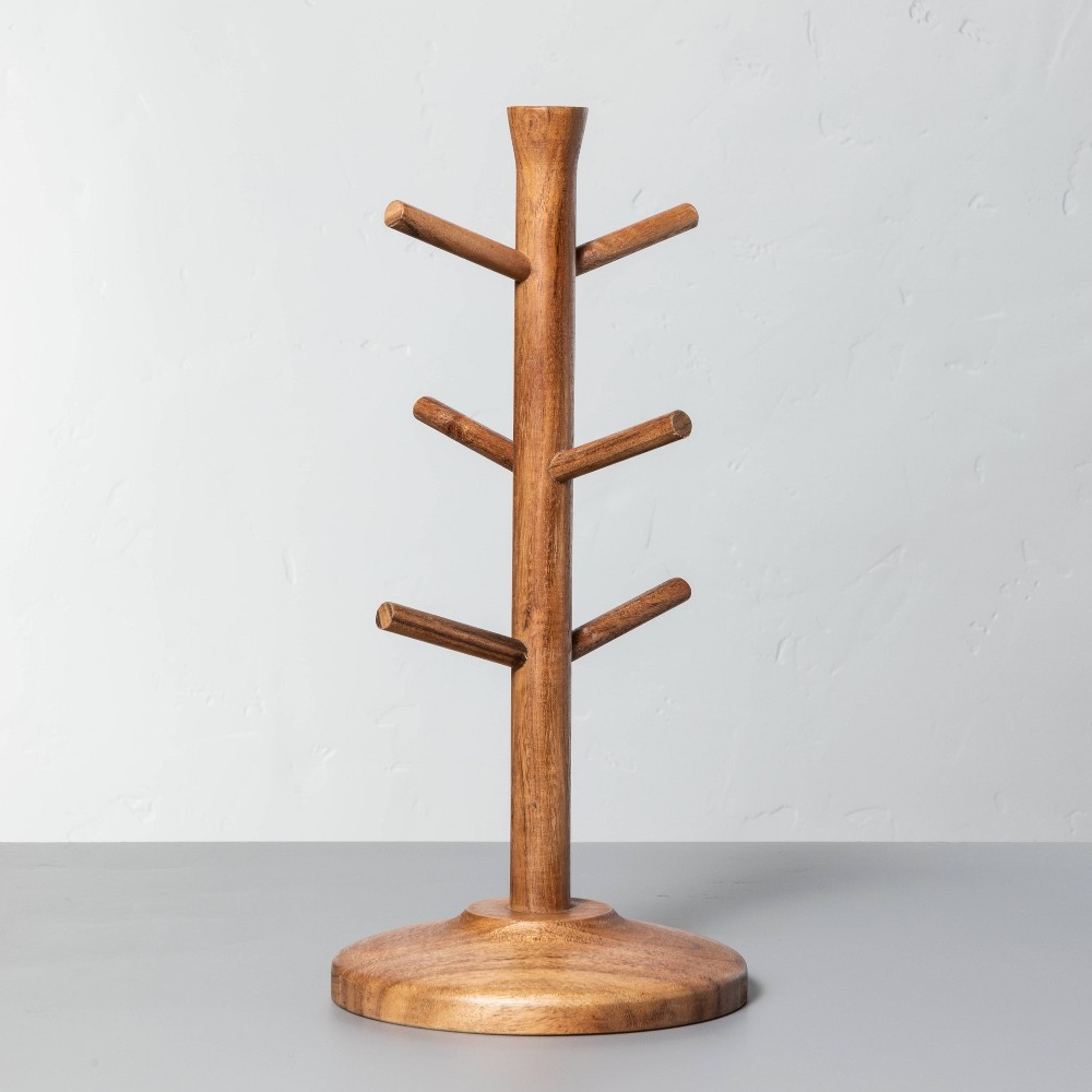 Wooden Mug Tree Brown - Hearth &amp; Handâ„¢ with Magnolia: Acacia Stand with 6 Hooks for Cups