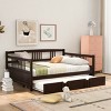 Full Size Daybed Bed with Pull-Out Trundle and Guard Rails, Solid Pine Wood Sofa Bed for Guest or Kids Room-Baofuwish - 2 of 4
