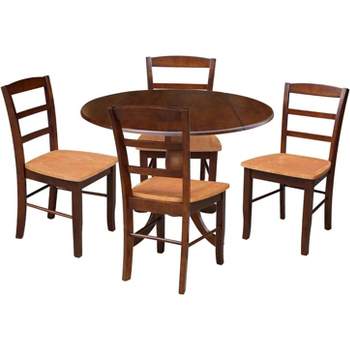 International Concepts 42 in Dual Drop Leaf Dining Table with 4 Ladder Back Dining Chairs - 5 Piece Dining Set