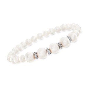 Ross-Simons 6-8.5mm Cultured Pearl and .25 ct. t.w. Diamond Stretch Bracelet in Sterling Silver - 1 of 4