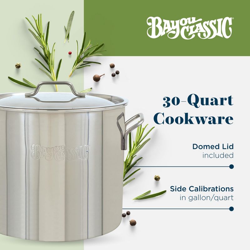 Bayou Classic 30 Quart / 7.5 Gallon Stainless Steel Kitchen Restaurant Malt Beer Brew Kettle Gumbo Soup Stock Pot with Lid, Mirror Satin, 3 of 7