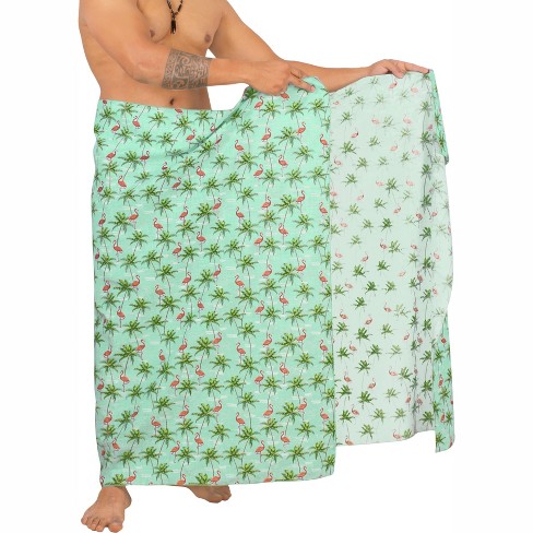 HAPPY BAY Men's Beach Swimsuits Wrap Summer Sarong Swim Trunk Cover Up Cotton Linen Effect Sulu Lava Lava Wrap for Men One Size Green, flamingo - image 1 of 4