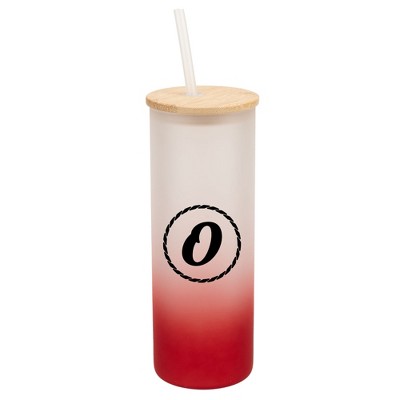 Elanze Designs O Monogram Letter Initial Rope Circle Wrap-Around Design 25 Ounce Frosted Gradient Glass On-The-Go Coffee Travel Skinny Tumbler Mug