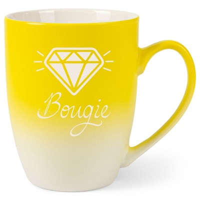 100 North Sparkling Diamond 10 Ounce Yellow and White Two Toned Ombre, Comfortably Fits Your Hands, Ceramic Tea Coffee Cup Mug, Bougie