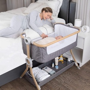3 in 1 Bassinet, Bedside Sleeper, & Playpen, Easy Folding Portable Crib (Grey) - 1 of 4