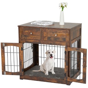 Dog Cage, Indoor Kennel and Cage for Small, Medium and Large Dogs with Mat and 2 Storage Drawers with Side Table, Decorative Dog Cage for Home - 1 of 4