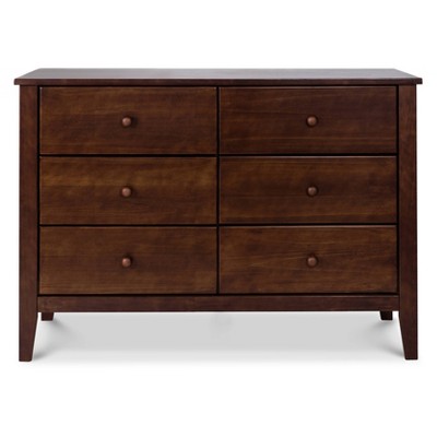 Espresso Pine Wood Double Nursery Dresser with 6 Drawers