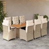 vidaXL 9 Piece Patio Dining Set with Cushions Beige Poly Rattan - Beige and Cream With Footrest 8 Items - 2 of 4