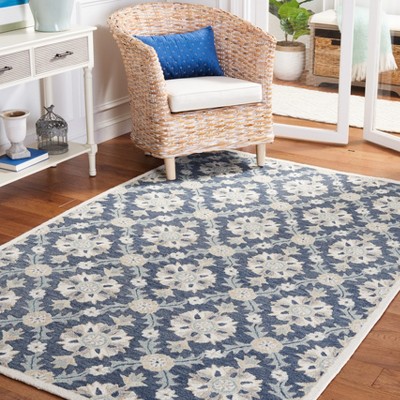 Gray and Blue Handmade Wool Floral 3' x 5' Area Rug