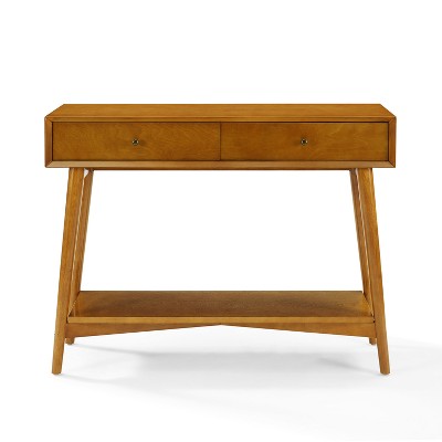 Mid-Century Acorn Brown Wood Console Table with Storage