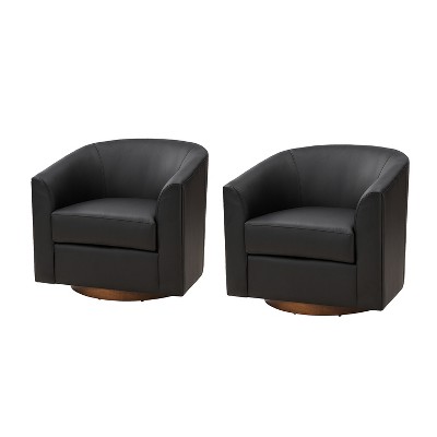 Set of 2 Jessie 30.5" Wide Modern Swivel Barrel Faux Leather Chair with Solid Wood Base|ARTFUL LIVING DESIGN