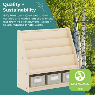 Guidecraft EdQ Book and Bin Display: Children's Wooden Bookcase with Shelves and Storage Bins for Kids' Books and Toys