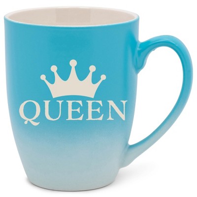 100 North Crown Royalty 10 Ounce Blue and White Two Toned Ombre, Comfortably Fits Your Hands, Ceramic Tea Coffee Cup Mug, Queen