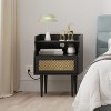 Rattan Nightstand Set of 2, Bedside Table with Charging Station, Modern Night Stand, Wood Side Table, Small End Table with Drawer for Bedroom, Black - 2 of 4