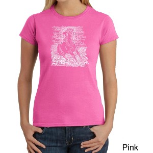 LA Pop Art Women's Word Art T-Shirt - POPULAR HORSE BREEDS - 1 of 4