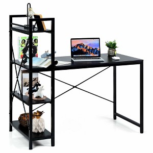 Costway 47.5" Computer Desk Writing Desk Study Table Workstation With 4-Tier Shelves Black - 1 of 4
