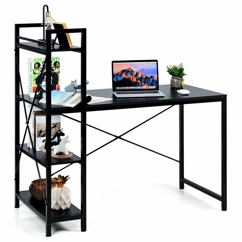 Costway 47.5" Computer Desk Writing Desk Study Table Workstation With 4-Tier Shelves Black, 1 of 11