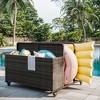 PE Rattan Outdoor Pool Caddy with Rolling Wheels, Patio Wicker Poolside Float Storage Basket for Cushions, Floaties, Noodles, Life Vests, Beach Balls - 2 of 4